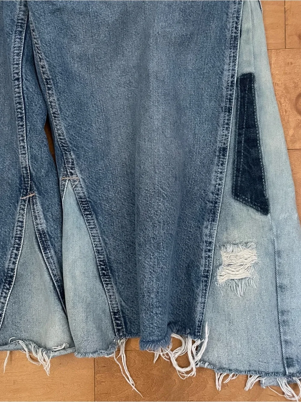 Free People Ripple Patchwork Wide-Leg Cropped Jeans, Sz 29